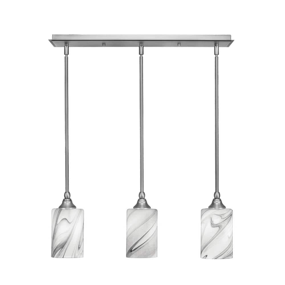 Livingston 100-Watt 3-Light Nickel Shaded Pendant Light with 4 in. Onyx Swi