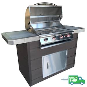 4-Burner, 7 ft. Synthetic Wood Panel Propane Gas Grill Island in Stainless Steel