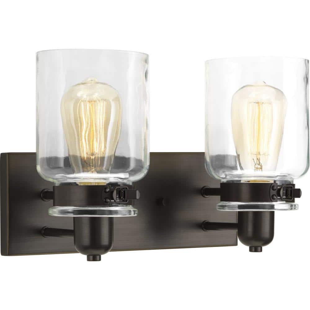 Antique Bronze 2-Light Bath Vanity with Clear Glass Shades