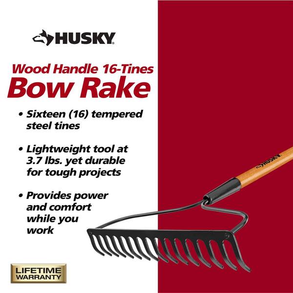 Husky Rakes Husky 57 in. Wood Handle 16-Tine Bow Rake 77105-942 - The Home Depot