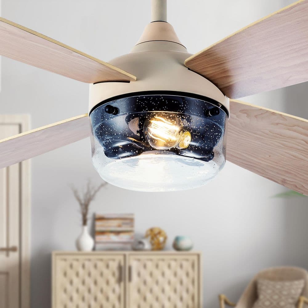 42" Almond and Light Oak Remote-Controlled Ceiling Fan with Lighting