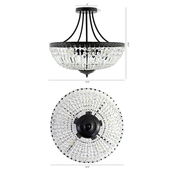 WINGBO 5-Light Crystal Ceiling Light Fixture, Black Semi Flush