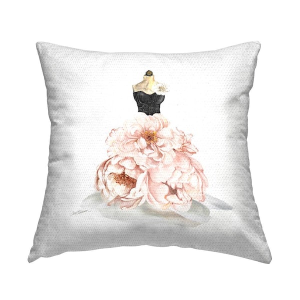 Stupell Industries Pink Peonies Floral Dress Black Corset Fashion Mannequin Pink Square Outdoor Throw Pillow