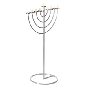 47.75 in. Silver Modern Lighting Thin Pipe Hanukkah Menorah Holiday Candles, 9 Branch