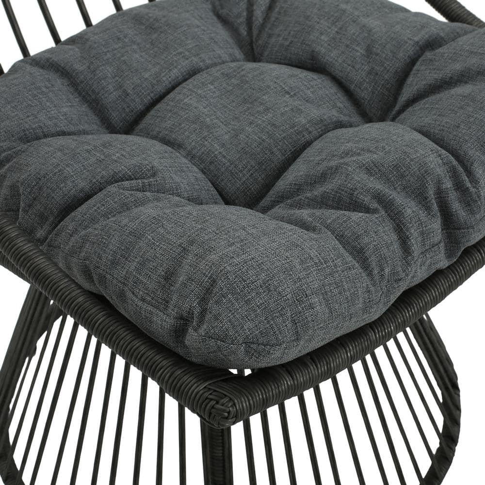Gray Faux Rattan 2-Person Outdoor Chat Set with Cushions