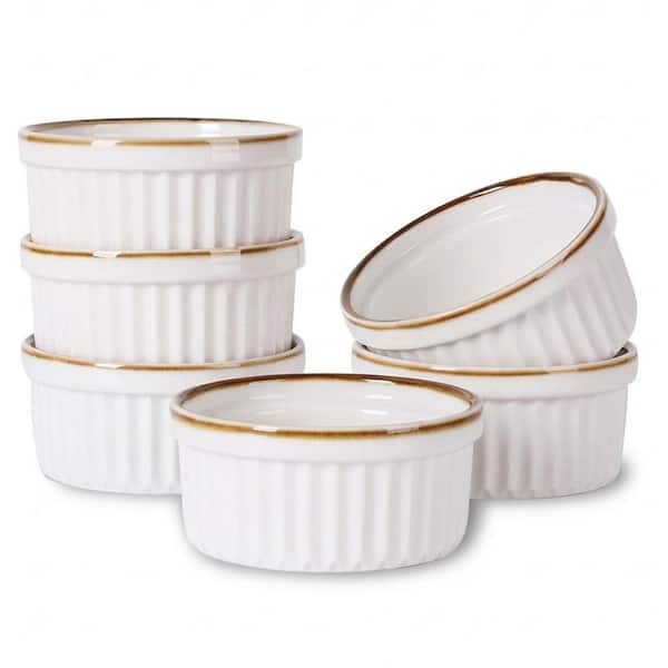 6-Piece Round Ceramic Ramekin Souffle Dish Set Oven Microwave Dishwasher Freezer Safe for Pudding Desserts
