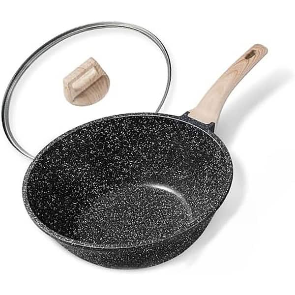 Non Stick Wok 12 Inch Granite Finish Die-Cast Aluminum PFOA PFAS Free Even Heat Induction Stir Fry Pan with Glass Lid