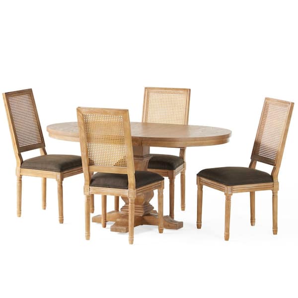 Noble House Beckstrom 5-Piece Brown and Natural Expandable Oval Dining Set