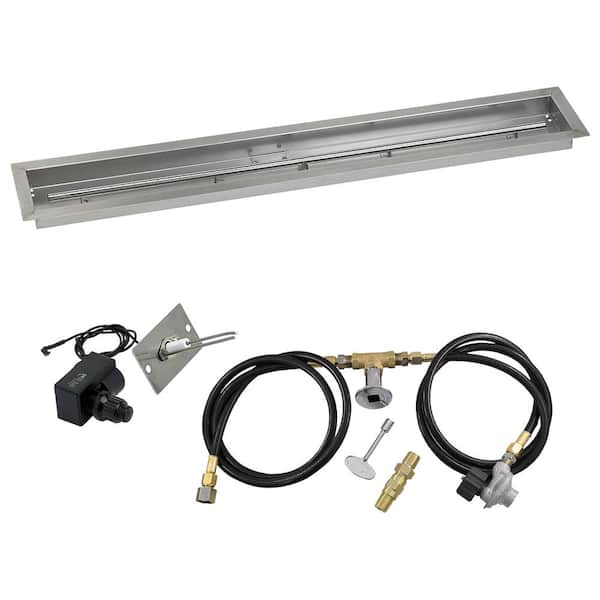 American Fire Glass 48 in. x 6 in. Linear Stainless Steel Drop-In Fire Pit Pan with Spark Ignition Kit - Propane