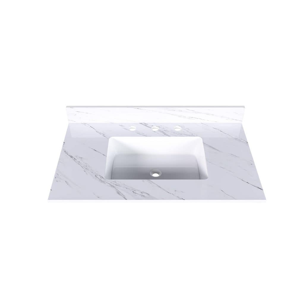 37 in. W x 22 in. D Engineered Stone White Rectangular Single Sink Bathroom Vanity Top in White price history on PriceWatchPro