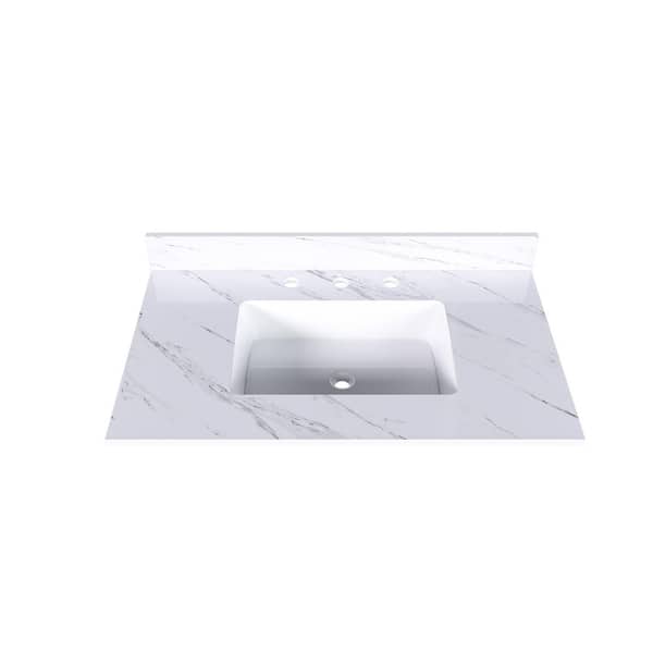 37 in. W x 22 in. D Engineered Stone White Rectangular Single Sink Bathroom Vanity Top in White