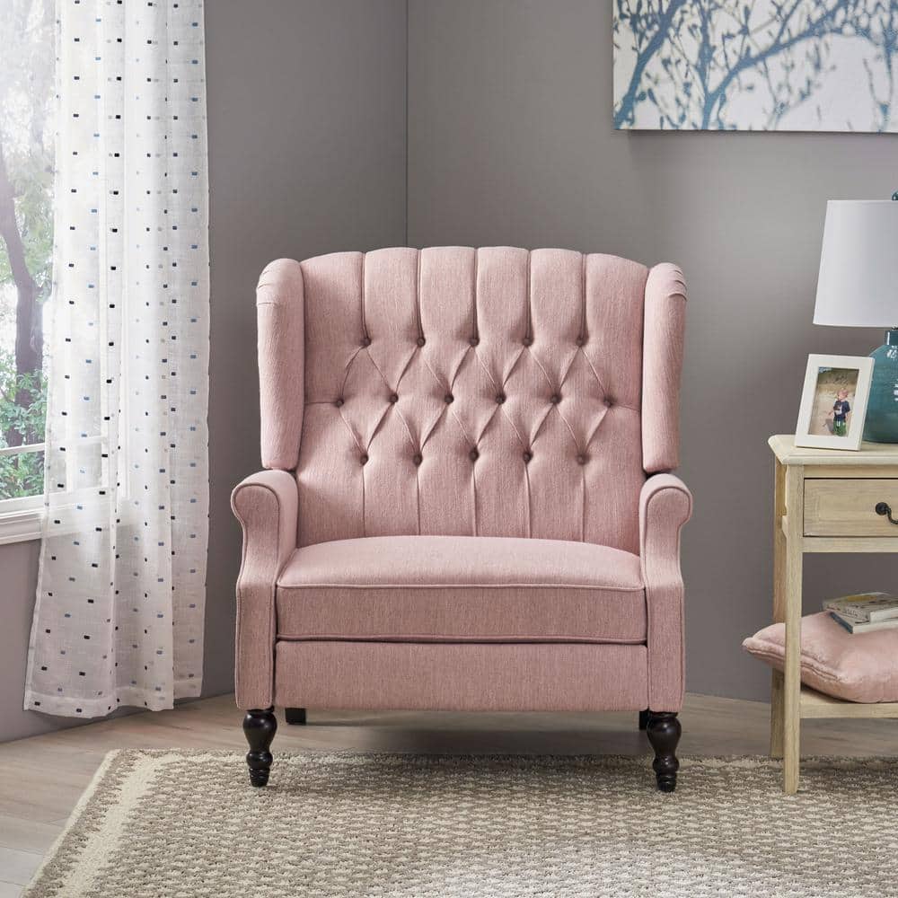 Elegant Oversized Pink Fabric Wingback Recliner Chair