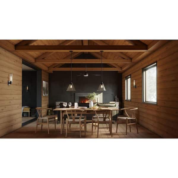 Hinton 1-Light Matte Black Seeded Glass Industrial Pendant Light
