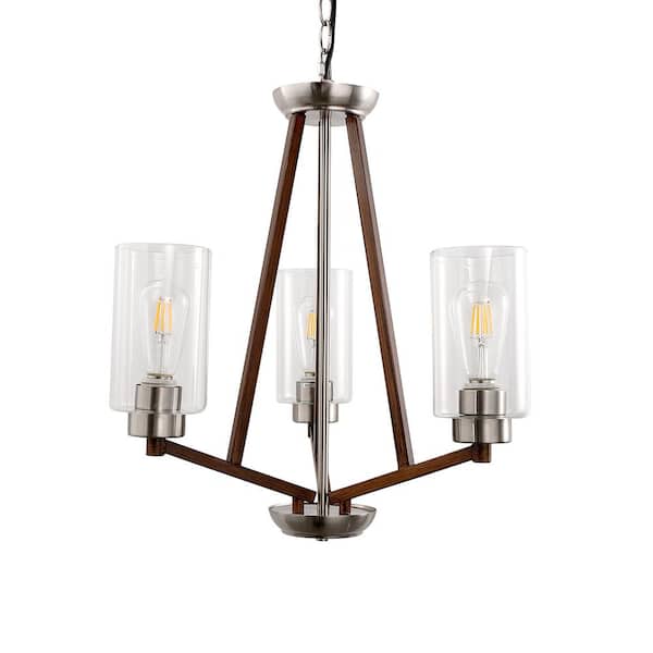 Briignite 3-Light Brown and Brushed Nickel Pendant Chandelier with E26 Base for Living Room or Bedroom Bulbs Not Included