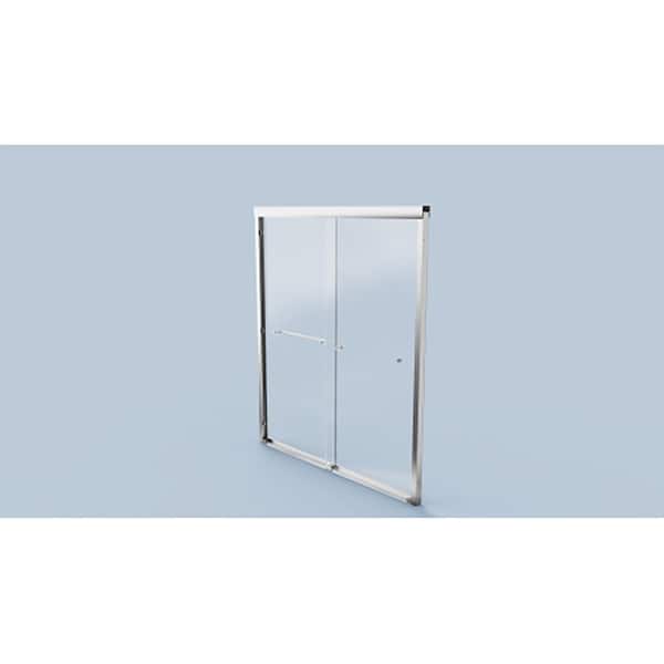 grossag 60 in. W x 72 in. H Sliding Semi Frameless Tub Door in Chrome with Clear Tempered Glass and Towel Bar