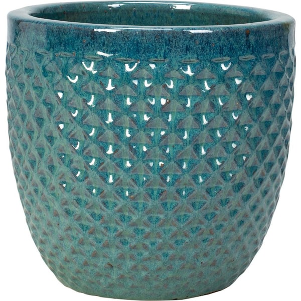 Unbranded 12 in. Turquoise Ceramic Hexham Garden Planter