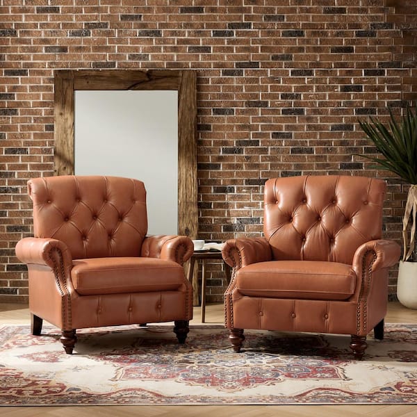 JAYDEN CREATION Ivo Saddle 36.5 in. W Traditional Oil Wax Genuine Leather Arm Chair (Set of 2）