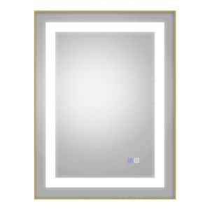 24 in. W x 32 in. H Rectangular Frameless Anti-Fog LED Light Wall Mounted Bathroom Vanity Mirror in Sliver Brushed Gold