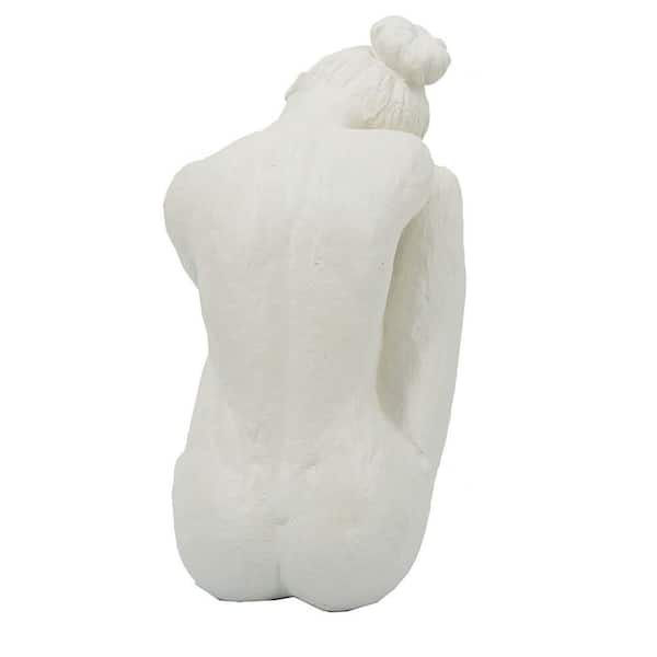 White 10.5 in. x 9 in. Seated Stone and Resin Yoga Ballet Dancer