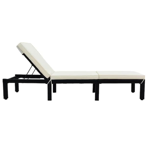 Unbranded Patio Furniture PE Rattan Wicker Outdoor Chaise Lounge Chair with Beige Cushion