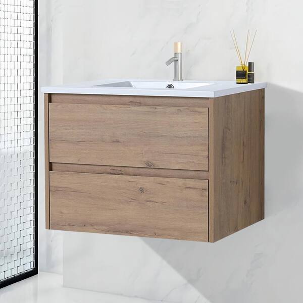 Modern 30 in. W X 18 in. D x 20 in. H Bath Vanity in Imitative Oak with  White Ceramic Vanity Top