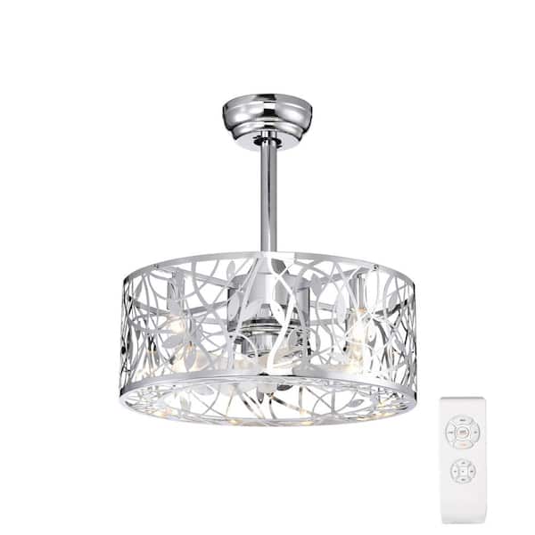 Keazile Aine 18 in. Indoor Chrome Cage Ceiling Fan with Remote Control and Reversible Motor