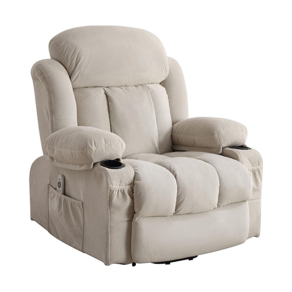 Beige Power Lift Recliner Chair with Heat and Massage Electric Fabric Recliner Chair for Elderly with USB Charge Port
