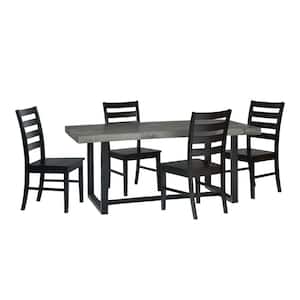 5-Piece Grey/Black Farmhouse Dining Set Seats 4