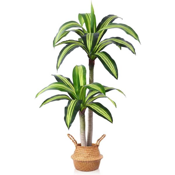 Unbranded 4 ft. Artificial Dracaena Tree Faux Plants Indoor Outdoor Decor Fake Tree with Woven