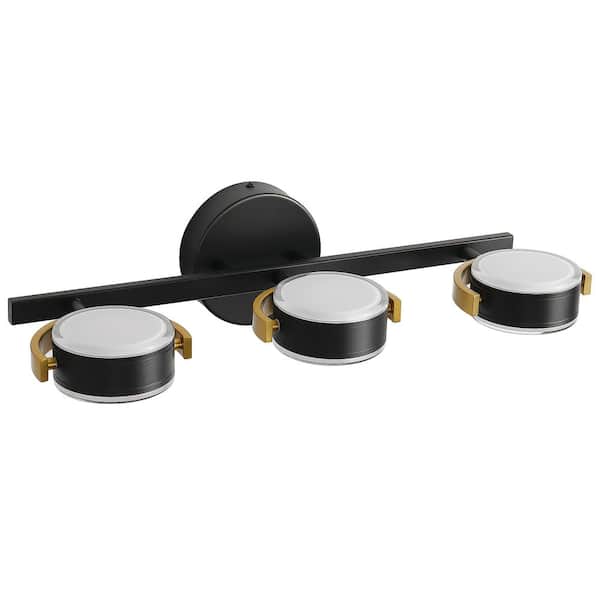 KAISITE 18.8 in. 3 - Light Black and Gold Dimmable LED Vanity Light 22-Watt Rotatable 360° Bathroom Light Fixtures