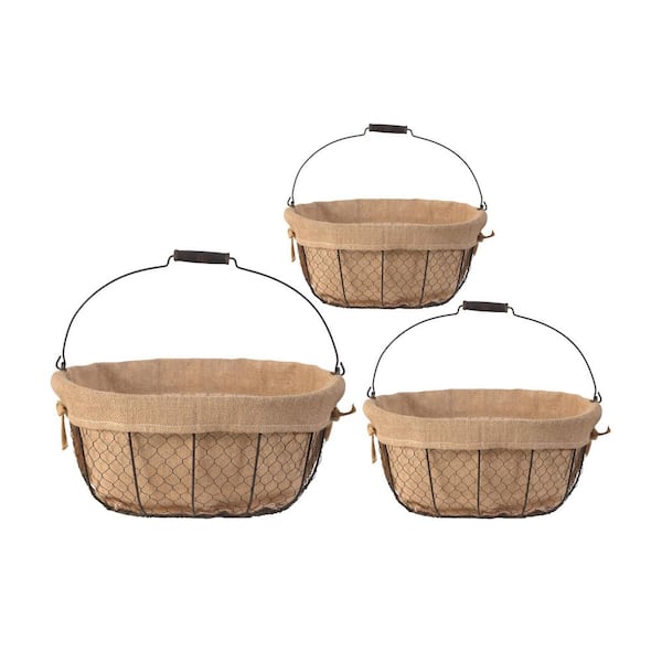 A & B Home Joyce Oval Fabric Cloth Baskets Beige (Set of 3)