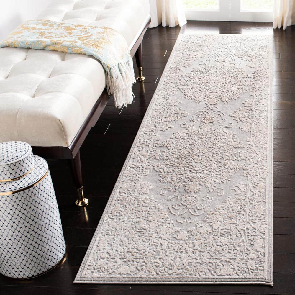 Elegant Gray Synthetic 27'' Hand-Knotted Easy-Care Runner Rug