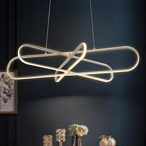 Rennnsan Eason 3-Light Brushed Nickel Modern Linear Ring Kitchen Island Pendant Light Rotatable Dimmable LED Large Chandelier