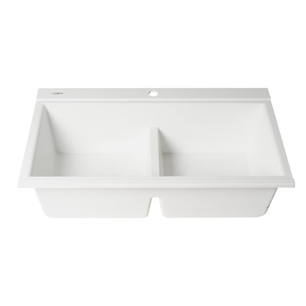 34'' White Granite Composite Double Bowl Drop-In Kitchen Sink