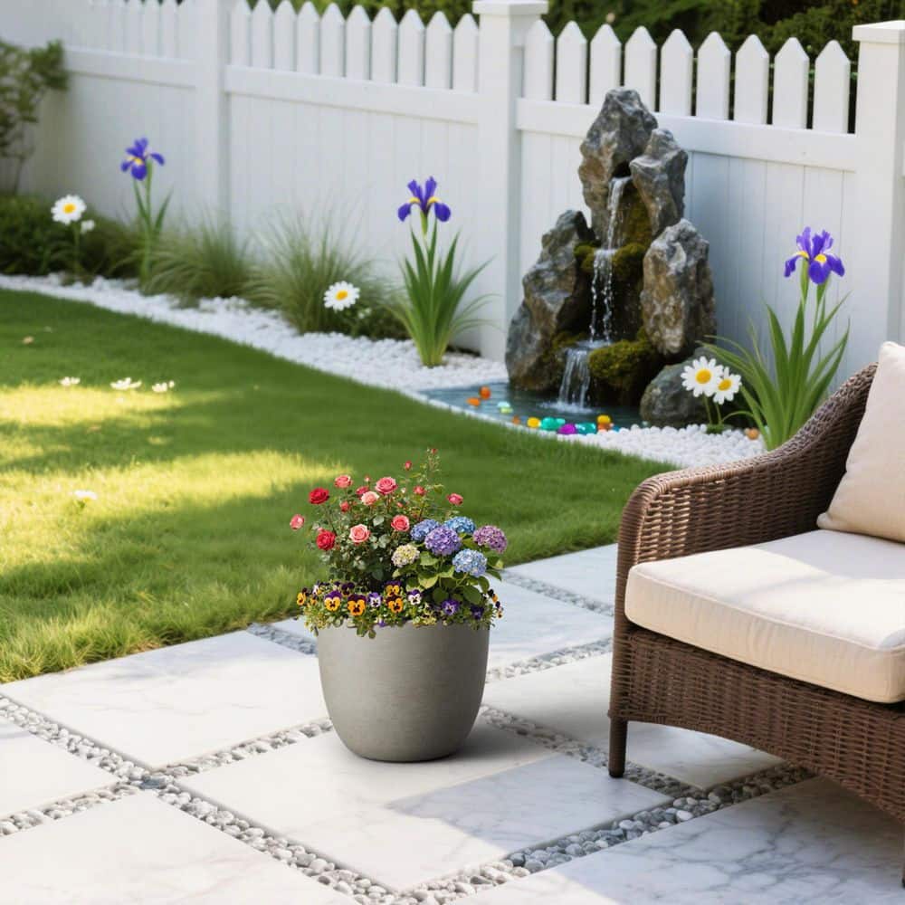 18in. W x 17in. H Tall Round Stone Gray Concrete Planter Extra Large Indoor and Outdoor Plant Pot with Drainage Hole price history on PriceWatchPro