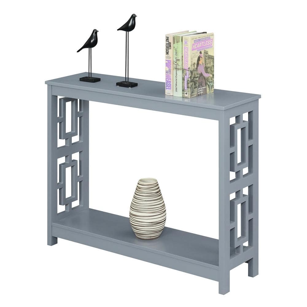 Gray MDF Console Table with Shelf and Asian-Inspired Design