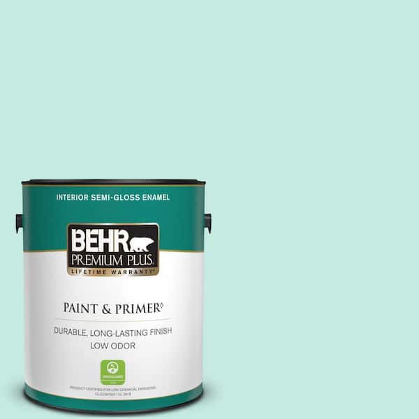 BEHR PREMIUM PLUS 1 gal. #P440-2 Clear Aqua Semi-Gloss Enamel Low Odor Interior Paint & Primer
