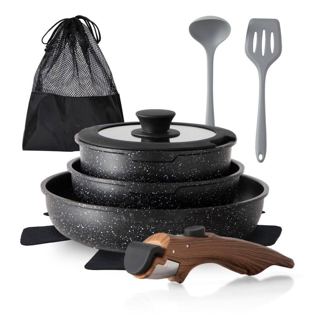 10-Pack Nonstick Pots and Pans Set with Detachable Handle for Kitchen, Camping, Oven Safe, Easy Storage and Clean, Black price history on PriceWatchPro