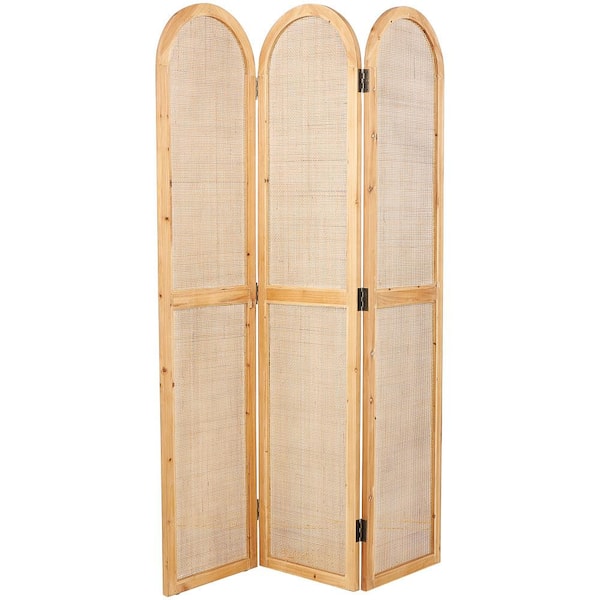 Litton Lane 6 ft. Brown 3-Panel Hinged Weathered Wood Room Divider Screen