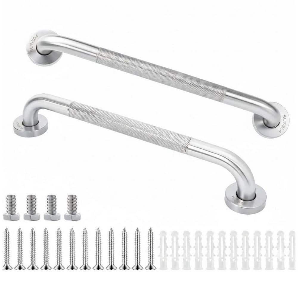 2-Pack Silver Shower Grab Bars Bathtub Safety Handles 304 Stainless ...