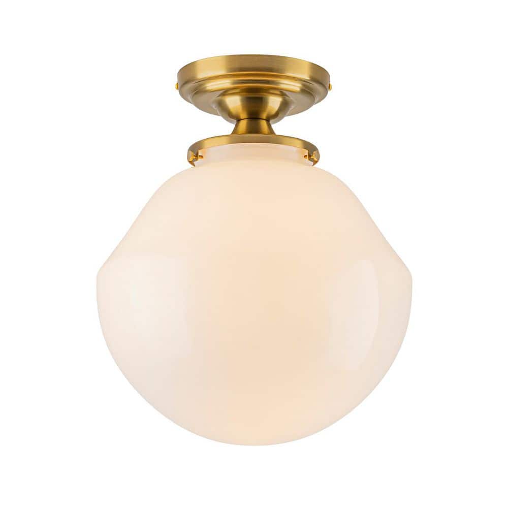 12 in. 1-Light Schoolhouse Globe Brushed Gold Semi-Flush Mount for Foyer Kitchen Dinning Room price history on PriceWatchPro