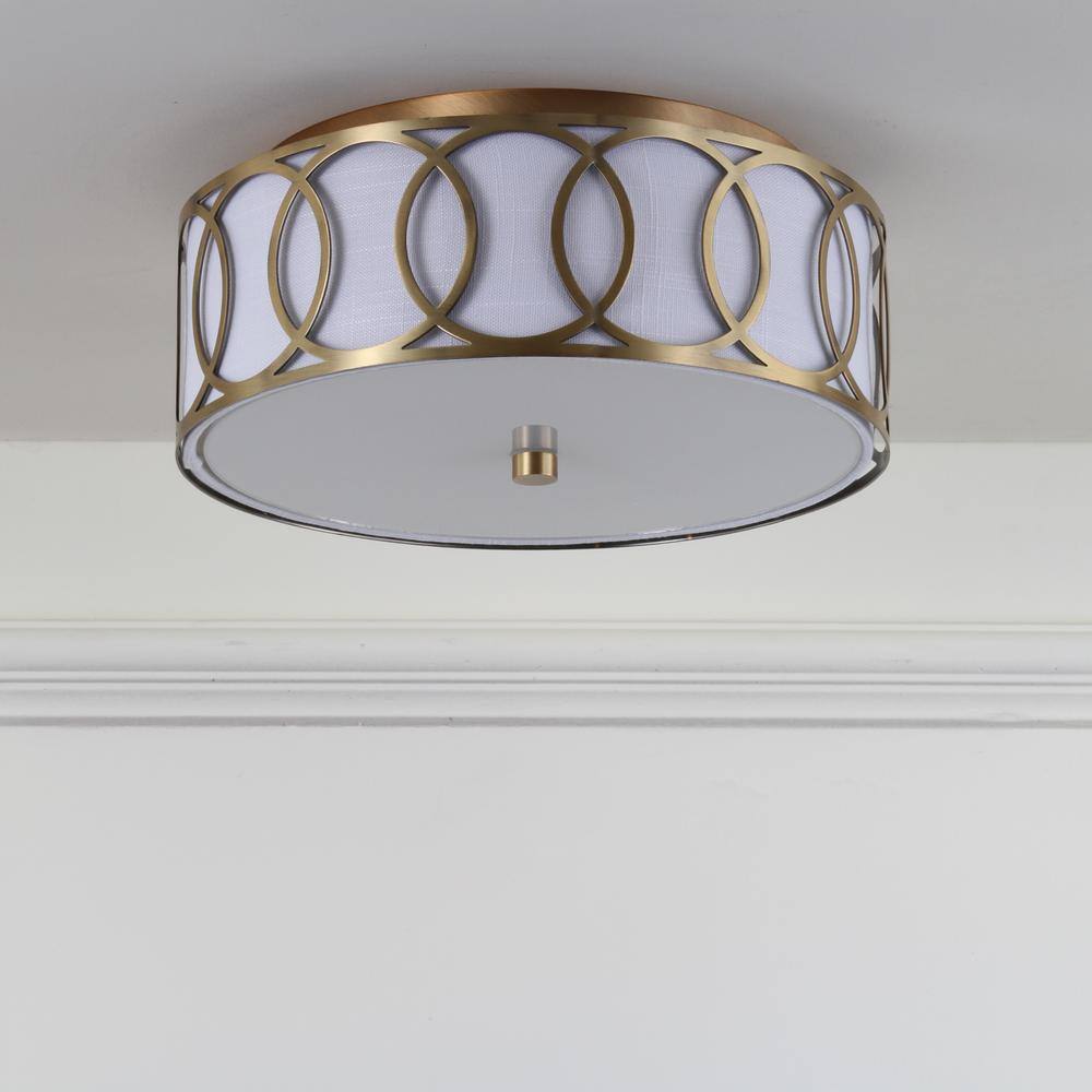 Elegant 12.25" Brass Gold LED Ceiling Light with Linen Shade