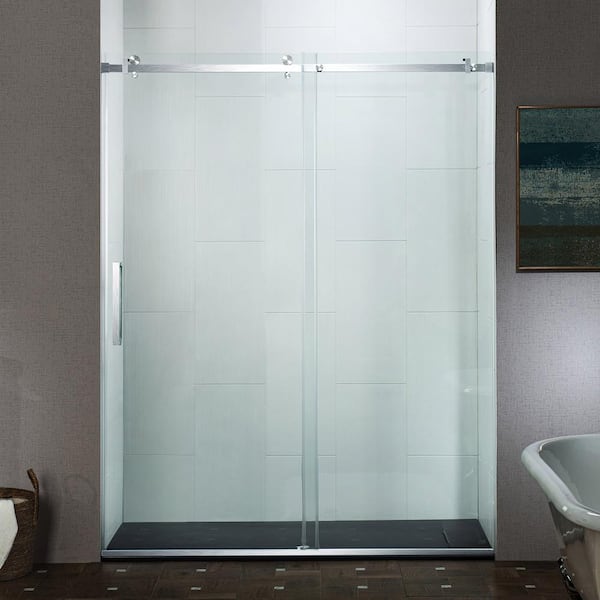 WOODBRIDGE 60 in. W x 76 in. H Frameless Single Sliding Shower Door in Chrome with 5/16 in. (8 mm) Clear Glass