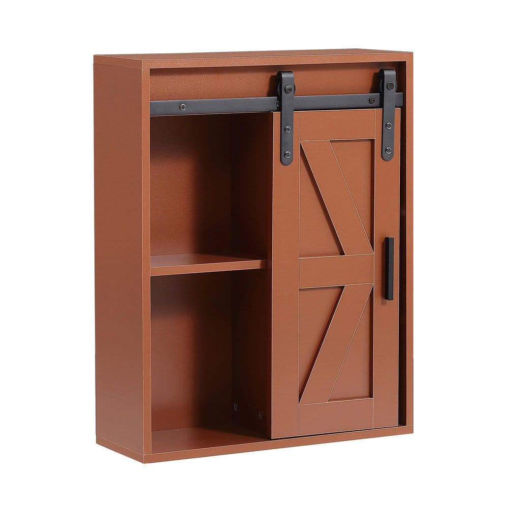 21 in. W x 7.9 in. D x 27.6 in. H Brown Barn Door Bathroom Storage Wall Cab