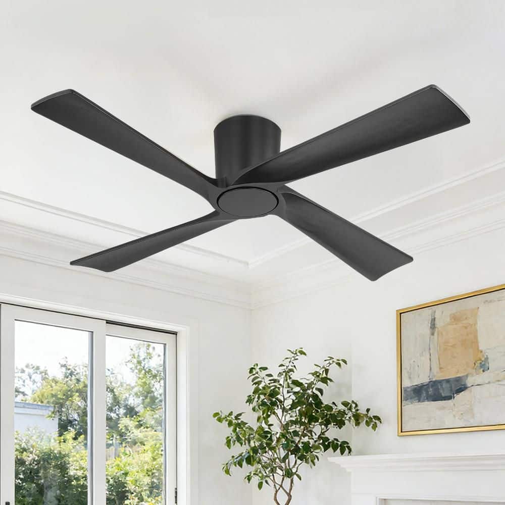 48 in. 4-Soild Wood Blades Dc Motor Indoor Flush Mount Standard Ceiling Fan with Remote, Black price history on PriceWatchPro