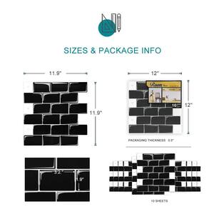 Subway Vinyl Tiles Black Peel and Stick Backsplash Wall Tiles 12 in. x 12 in. (8.2 sq. ft. /Box)