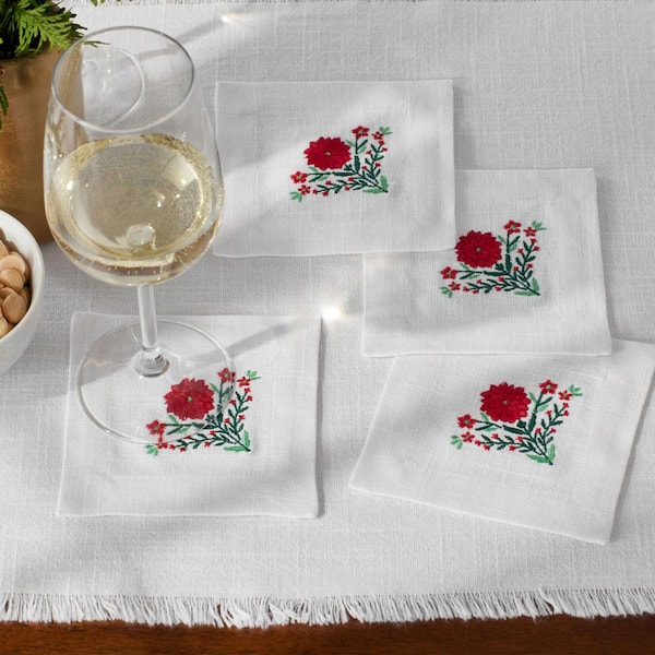 Company Cotton Embroidered Novelty 5 in. W x 5 in. H Red Cotton Napkins Set of 4