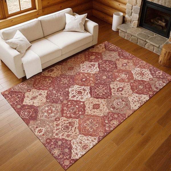 Chantille Machine Washable Indoor/Outdoor Abstract ACN2292 Brick 10 ft. x 14 ft. Area Rug