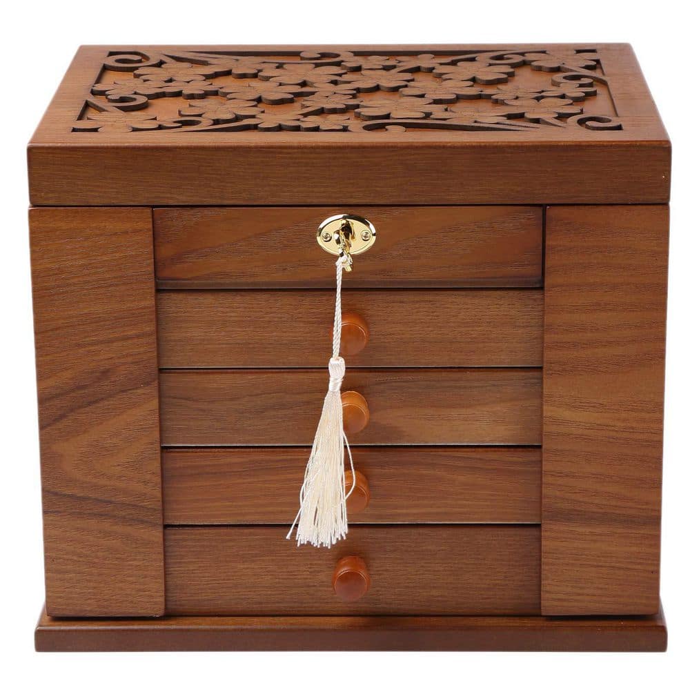 Cherry Wooden Jewelry Box with Lock and Key for Women Storage Case