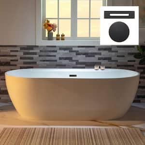 72 in. x 35.375 in. Acrylic Flat Bottom Soaking Bathtub with Center Drain in White with Oil Rubbed Bronze